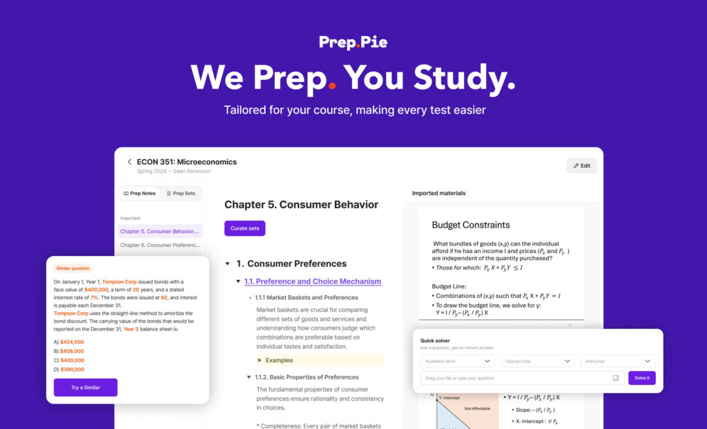 Prep.Pie is a gen-ai-powered study tool designed to support U.S. college students' exam preparation.